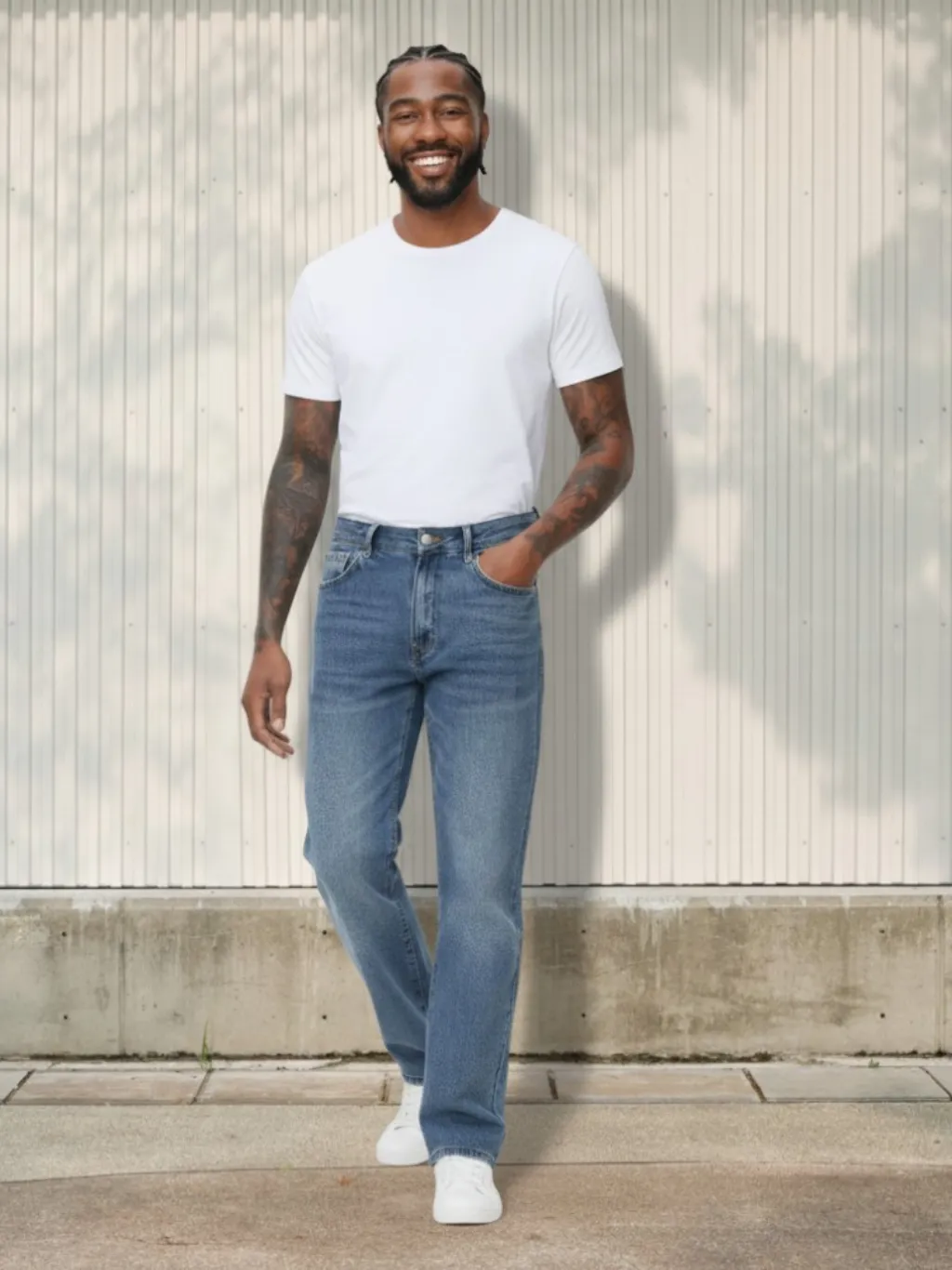 Men's Blue Worn-Effect Regular Jeans