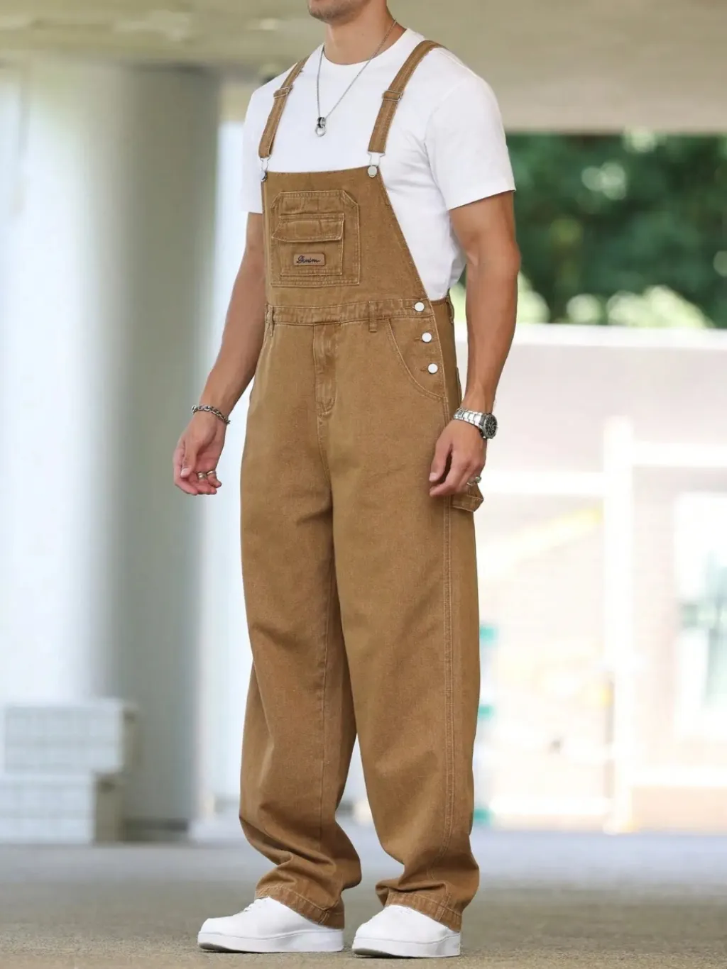Men's Camel Denim Dungarees — a pair designed to be worn everywhere