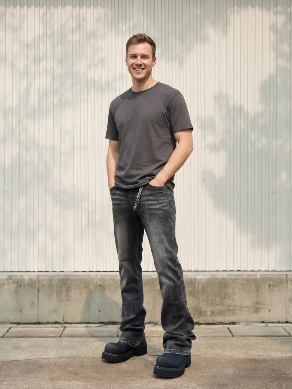Men's Charcoal Grey Washed Flared Jeans