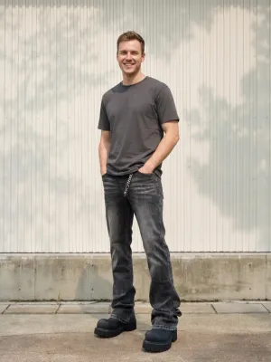 Men's Charcoal Grey Washed Flared Jeans — view 1