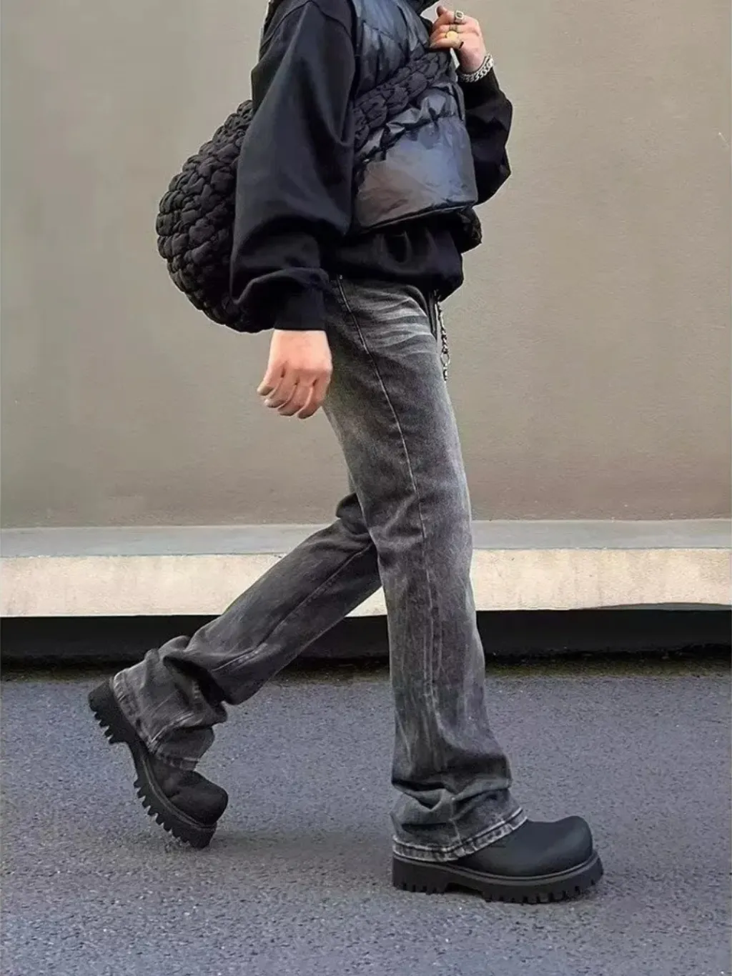 Men's Charcoal Grey Washed Flared Jeans — quality denim, made to last