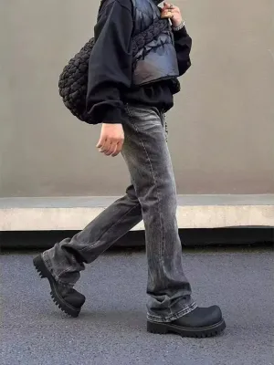 Men's Charcoal Grey Washed Flared Jeans — view 3