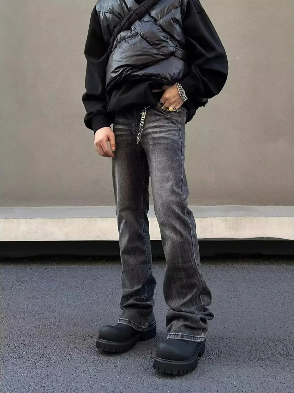 Men's Charcoal Grey Washed Flared Jeans — endless ways to style it