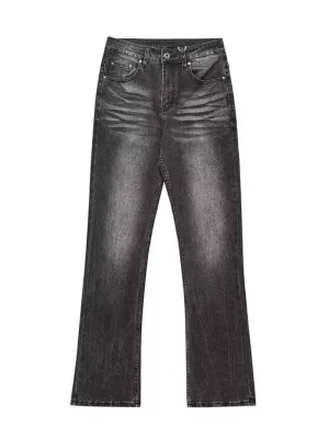 Men's Charcoal Grey Washed Flared Jeans — view 5