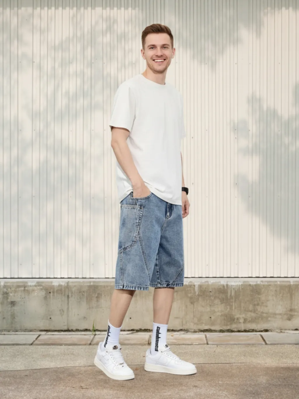 Men's Contrast Stitch Denim Shorts