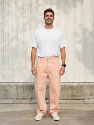 Men's Coral Pink Loose Fit Jeans — view 1