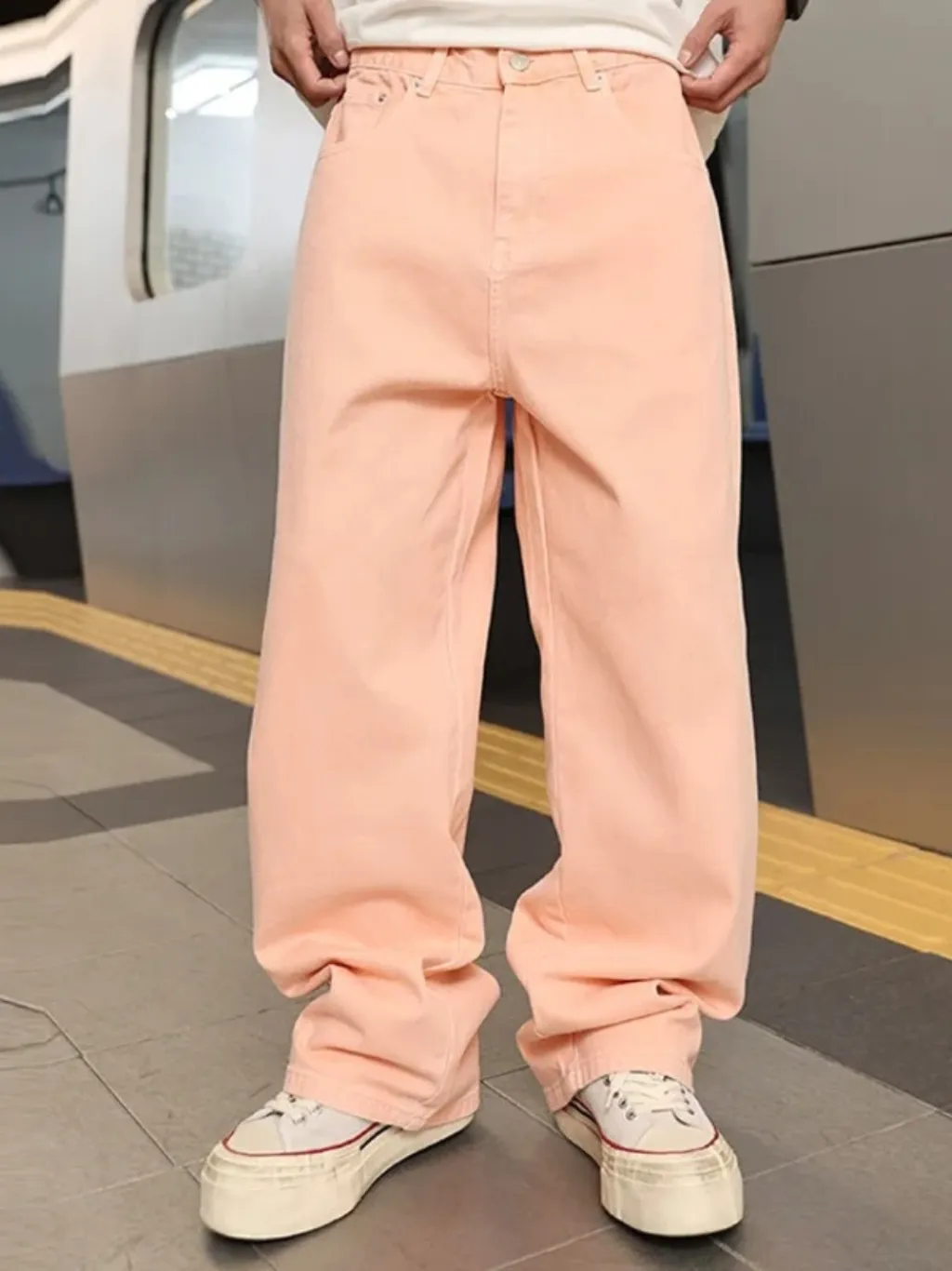 Men's Coral Pink Loose Fit Jeans — a pair designed to be worn everywhere