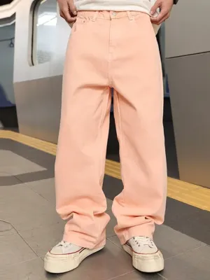 Men's Coral Pink Loose Fit Jeans — view 2