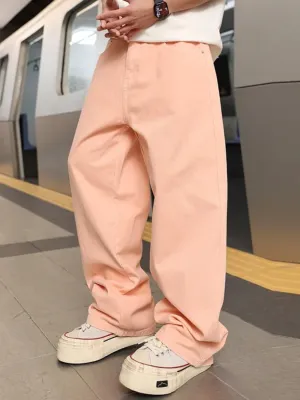 Men's Coral Pink Loose Fit Jeans — view 3