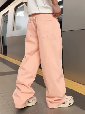 Men's Coral Pink Loose Fit Jeans — view 4