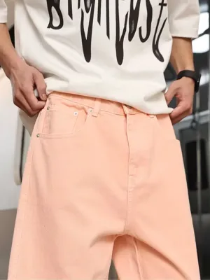 Men's Coral Pink Loose Fit Jeans — view 5