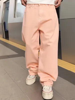 Men's Coral Pink Loose Fit Jeans — view 6