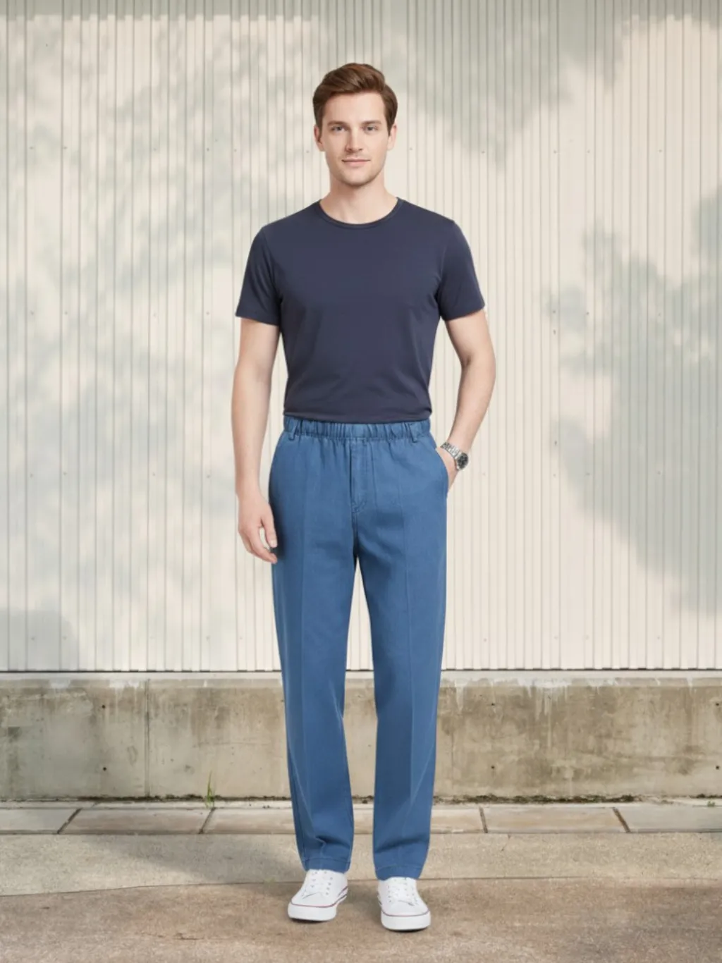 Men's Cotton Straight-Leg Jeans with Elastic Waist
