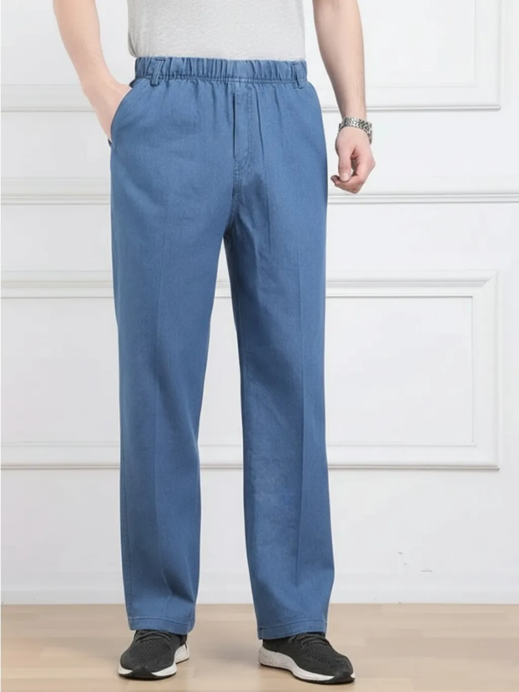 Men's Cotton Straight-Leg Jeans with Elastic Waist — endless ways to style it