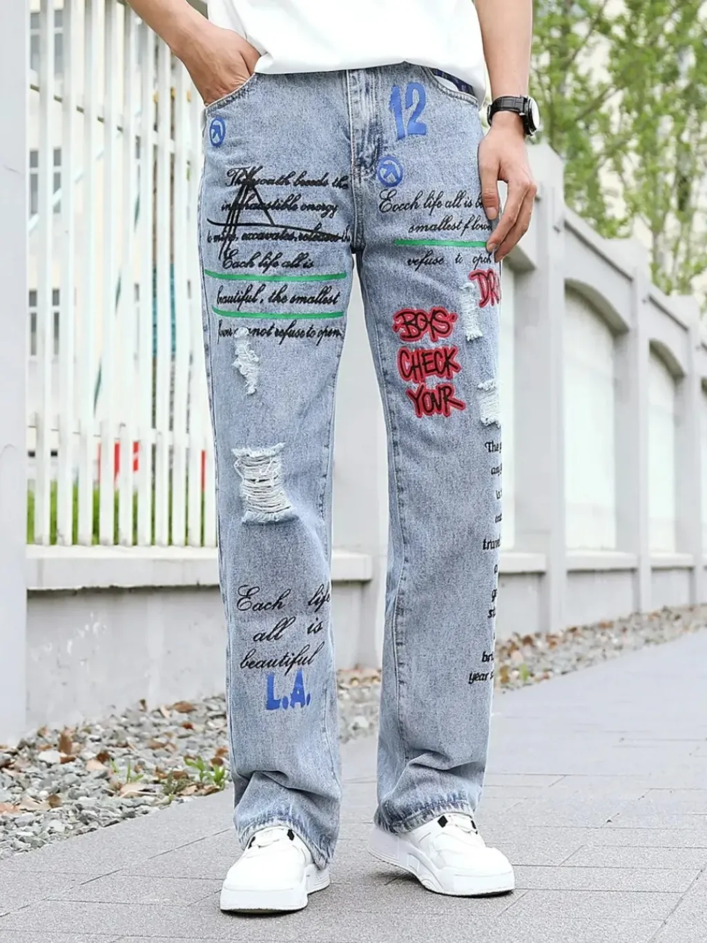Men's Custom Baggy Jeans with Embroidery & Graffiti — a pair designed to be worn everywhere