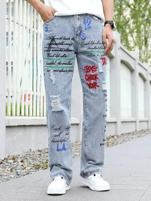 Men's Custom Baggy Jeans with Embroidery & Graffiti — view 2