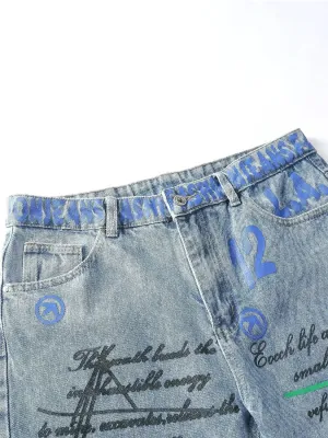Men's Custom Baggy Jeans with Embroidery & Graffiti — view 3