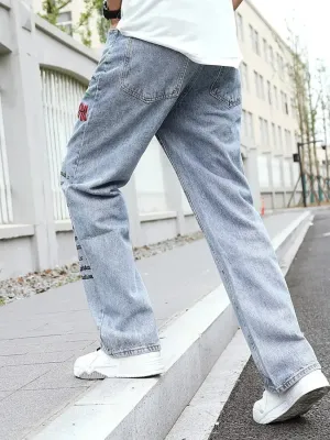 Men's Custom Baggy Jeans with Embroidery & Graffiti — view 5