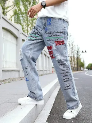 Men's Custom Baggy Jeans with Embroidery & Graffiti — view 6