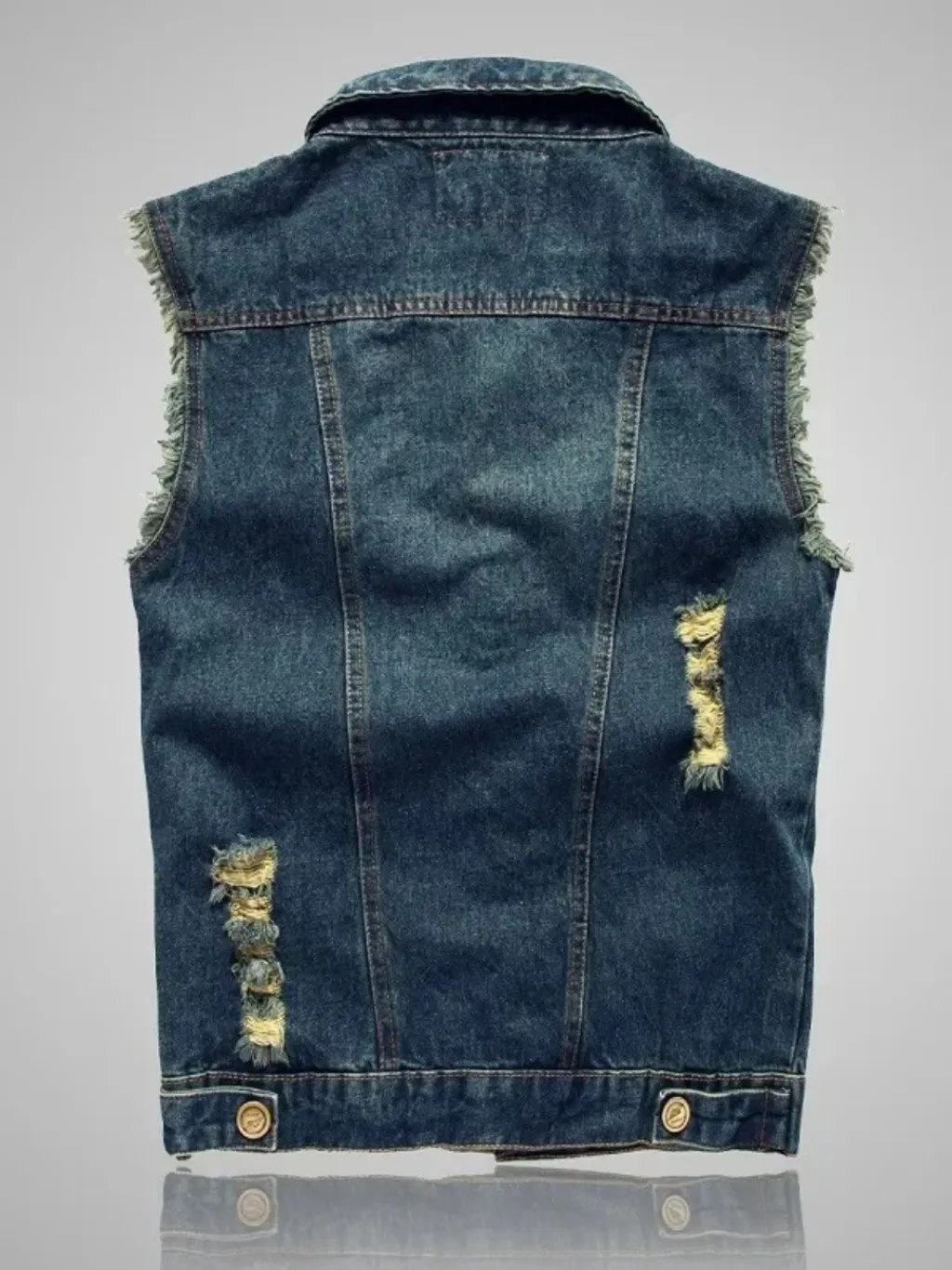 Men's Dark Blue Distressed Sleeveless Denim Jacket — quality denim, made to last