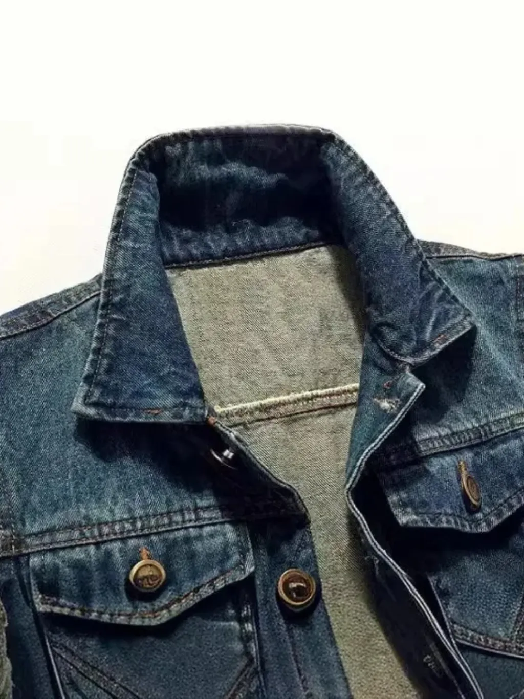 Men's Dark Blue Distressed Sleeveless Denim Jacket — endless ways to style it