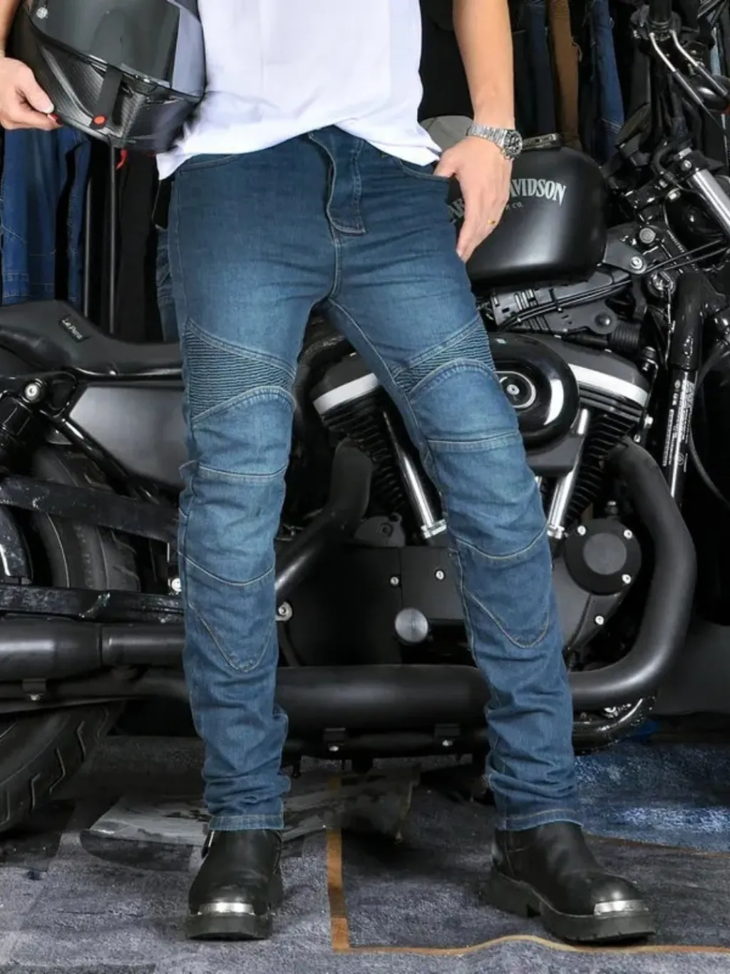 Men's Dark Blue Motorcycle Jeans with Protection — a pair designed to be worn everywhere