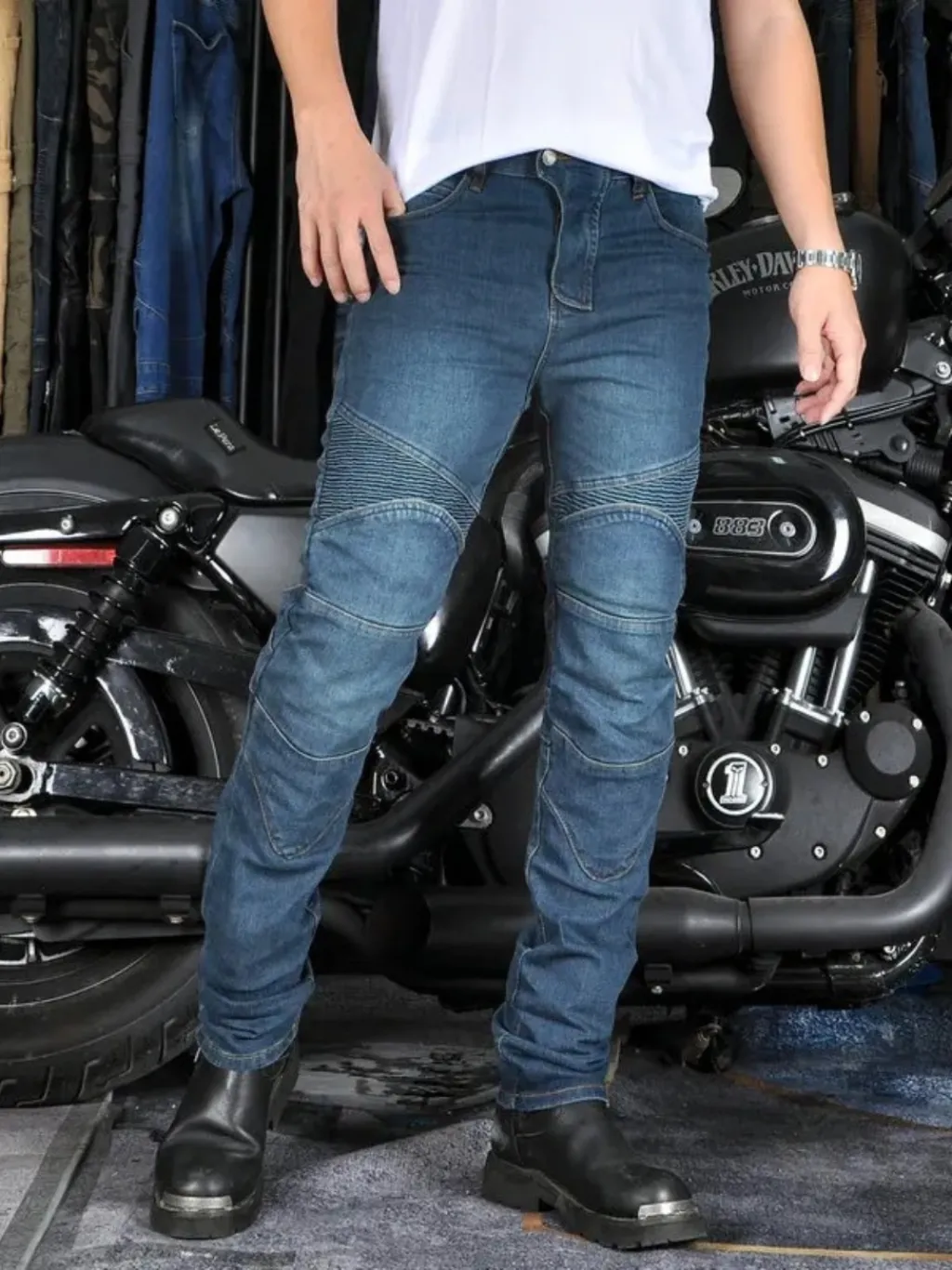 Men's Dark Blue Motorcycle Jeans with Protection — quality denim, made to last