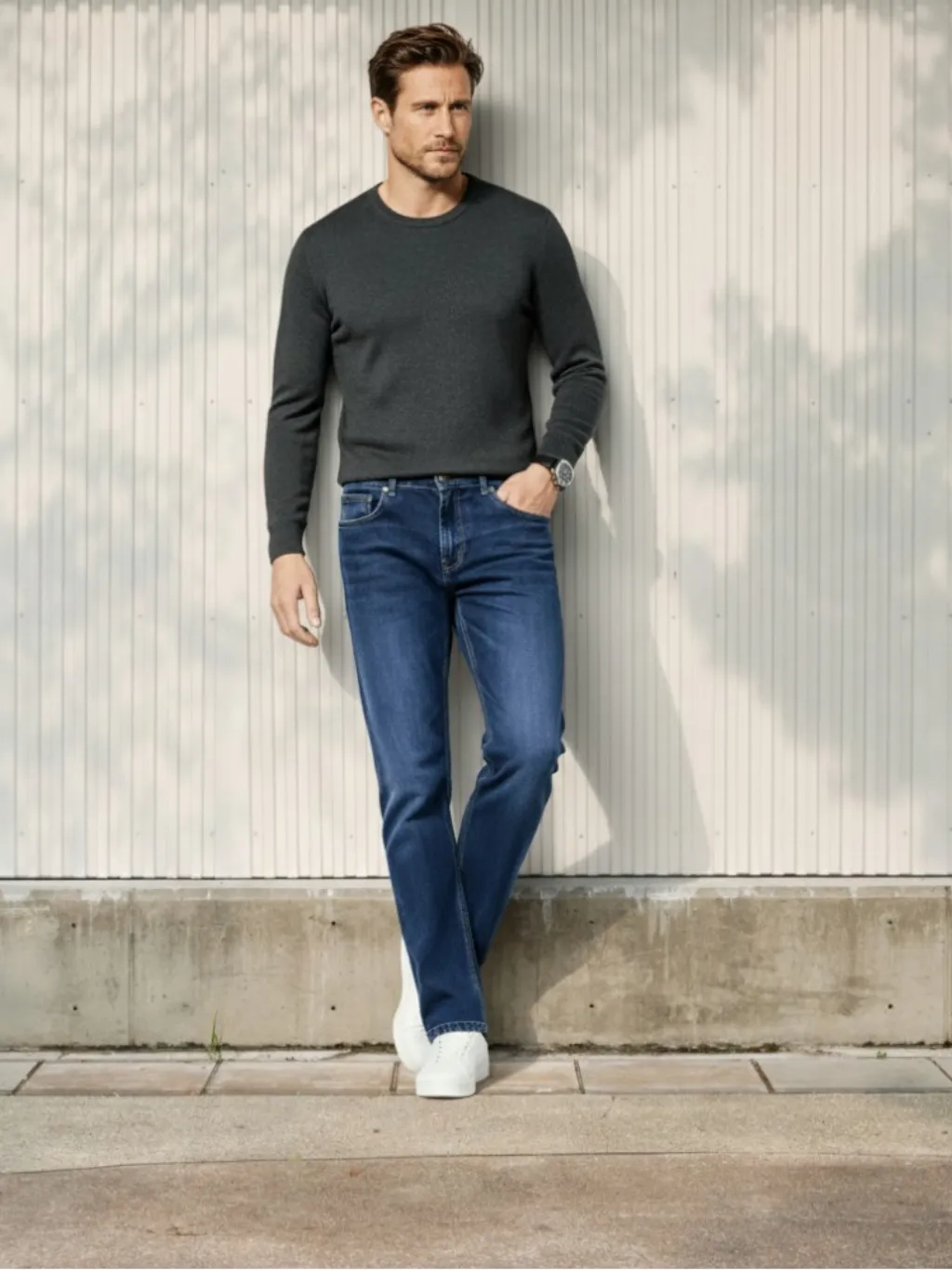 Men's Dark Blue Straight Jeans, Heavy Denim