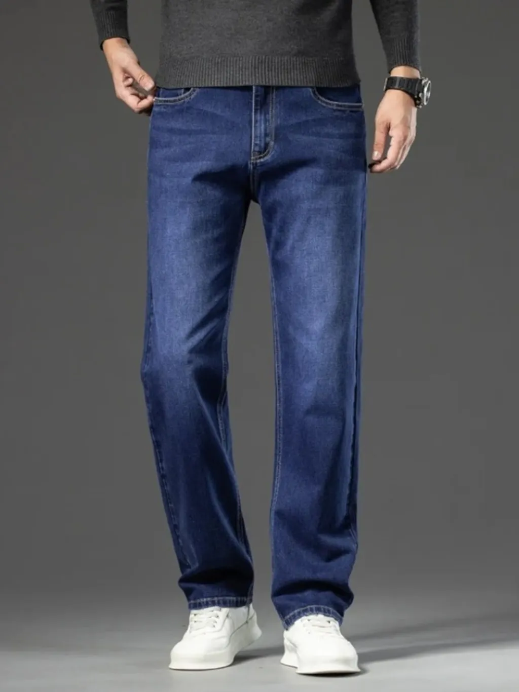 Men's Dark Blue Straight Jeans, Heavy Denim — a pair designed to be worn everywhere