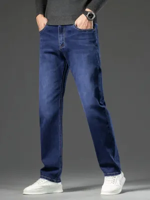 Men's Dark Blue Straight Jeans, Heavy Denim — view 3