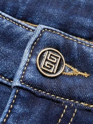 Men's Dark Blue Straight Jeans, Heavy Denim — view 5