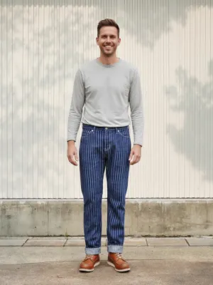 Men's Dark Blue Striped Jeans Retro Style — view 1