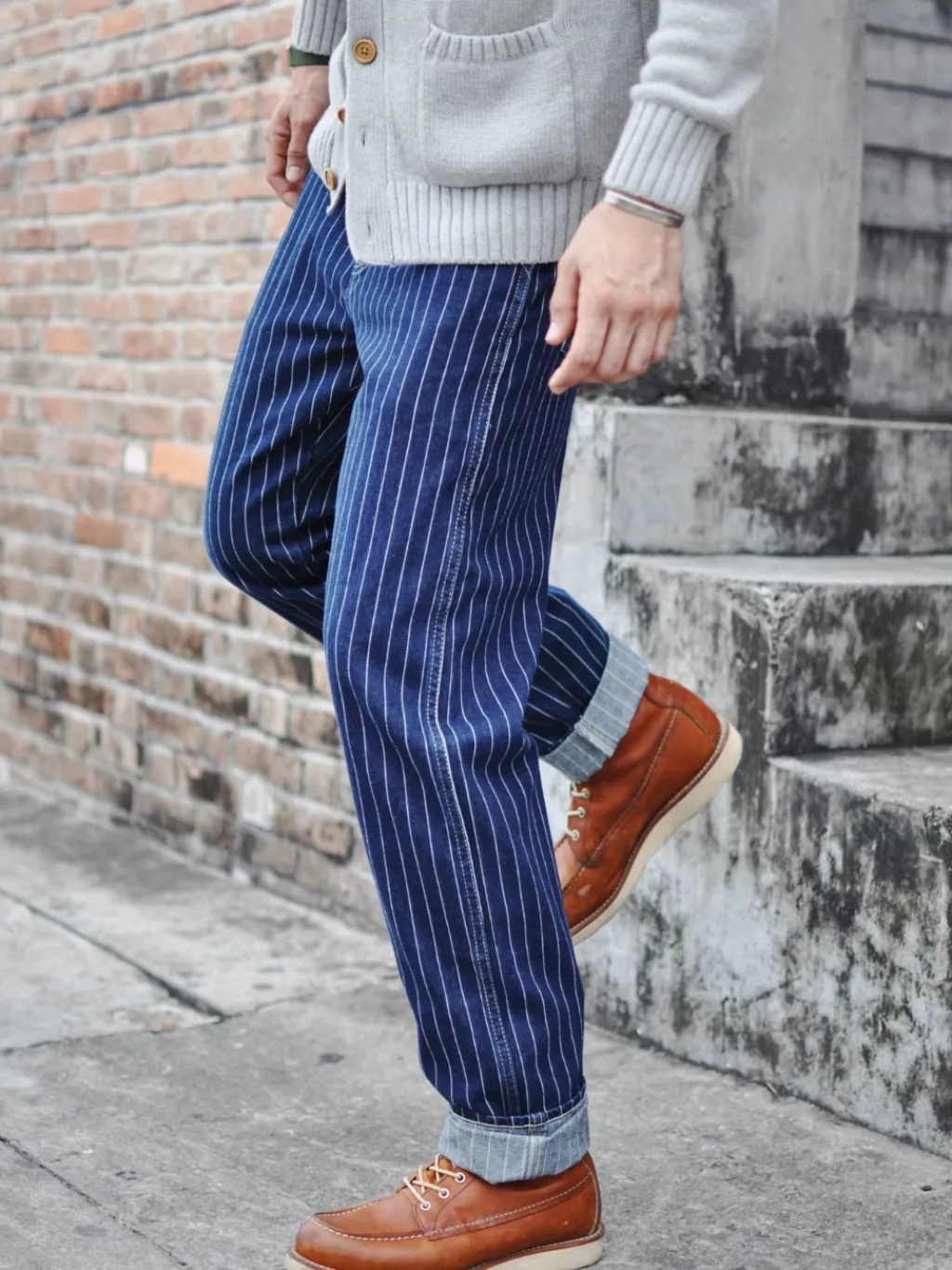 Men's Dark Blue Striped Jeans Retro Style — a pair designed to be worn everywhere