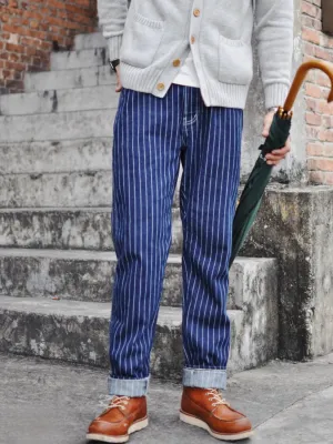 Men's Dark Blue Striped Jeans Retro Style — view 4
