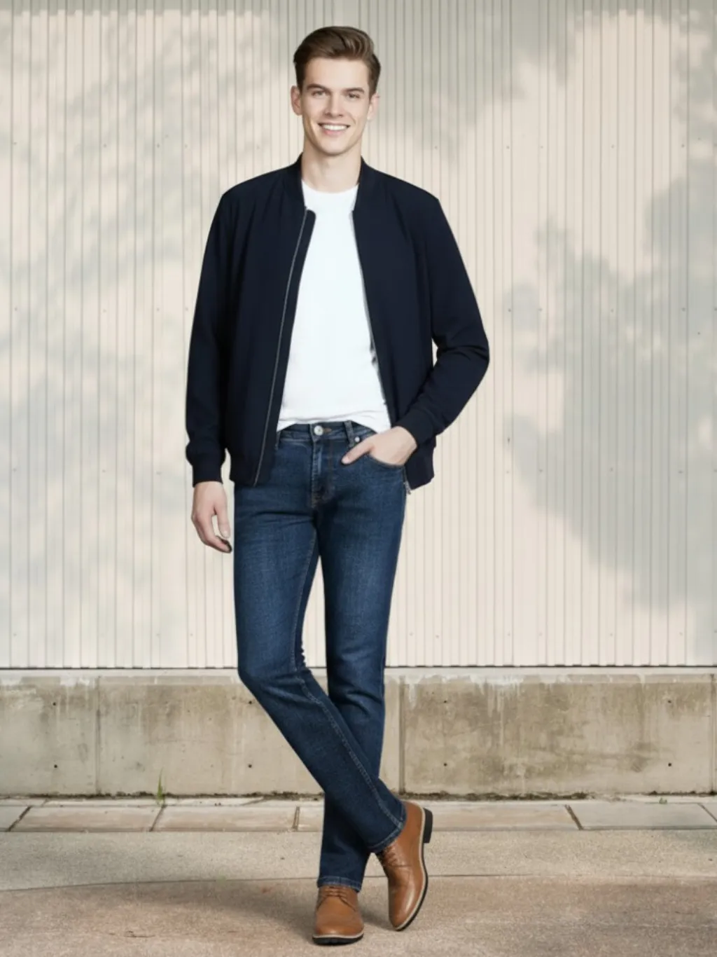 Men's Dark Blue Versatile Regular Jeans