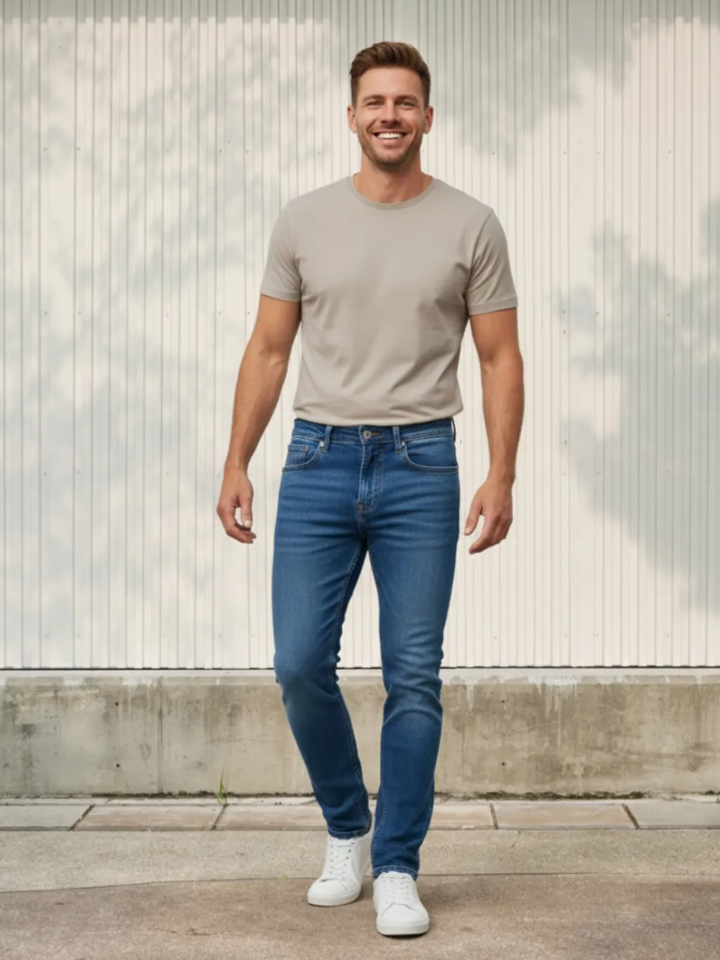 Men's Dark Blue Washed Slim-Fit Jeans