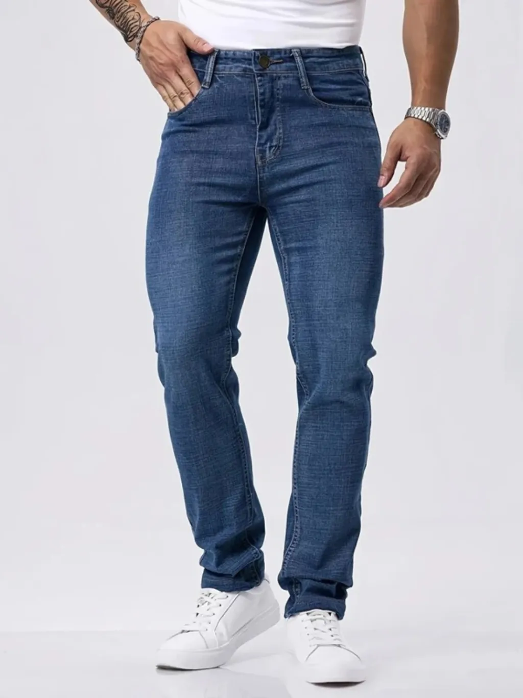 Men's Dark Blue Washed Slim-Fit Jeans — a pair designed to be worn everywhere