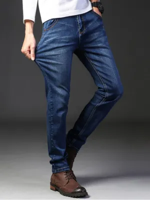 Men's Dark Blue Washed Slim-Fit Jeans — view 5