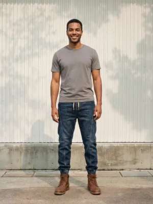 Men's Dark Blue Work Jeans with Drawstring — view 1