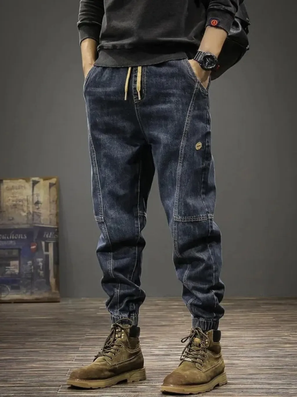 Men's Dark Blue Work Jeans with Drawstring — a pair designed to be worn everywhere