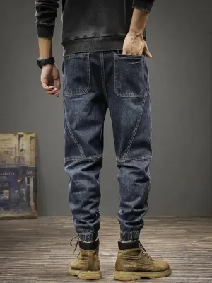 Men's Dark Blue Work Jeans with Drawstring — view 3