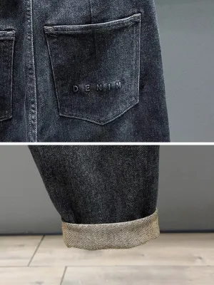 Men's Dark Grey Tapered Jeans, Integrated Belt — view 4