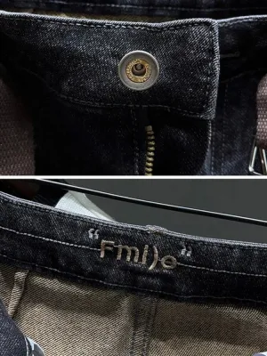 Men's Dark Grey Tapered Jeans, Integrated Belt — view 5