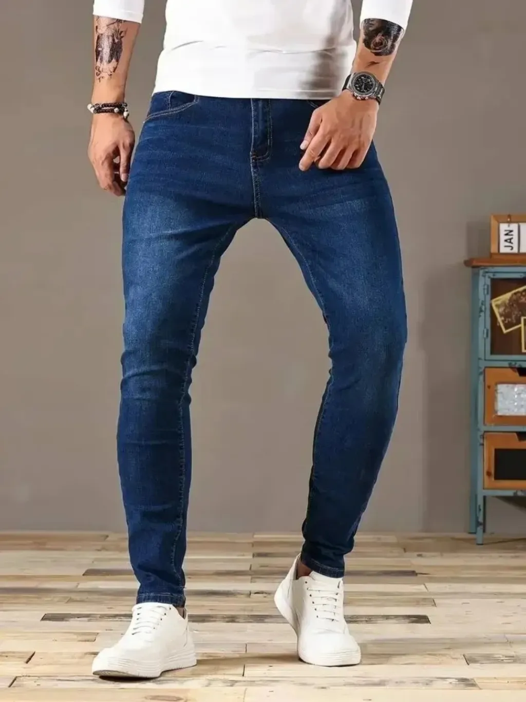 Men's Deep Blue Washed Skinny Jeans — a pair designed to be worn everywhere