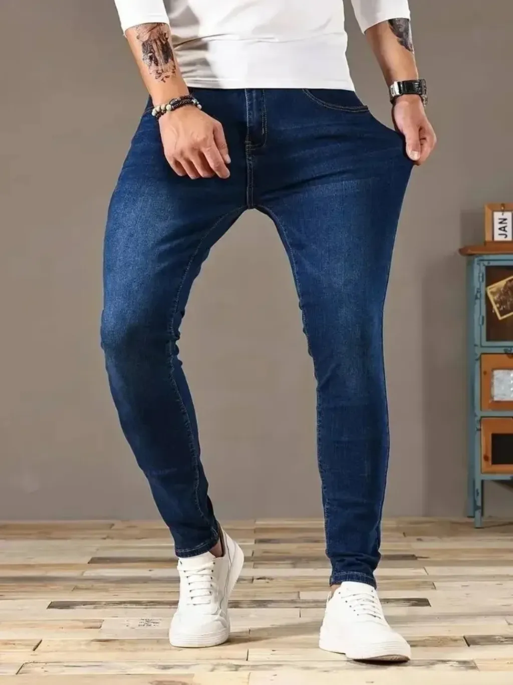 Men's Deep Blue Washed Skinny Jeans — quality denim, made to last
