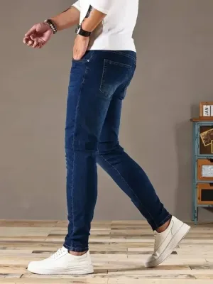 Men's Deep Blue Washed Skinny Jeans — view 4