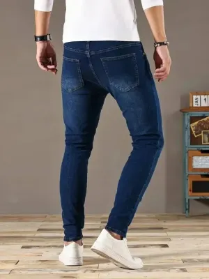 Men's Deep Blue Washed Skinny Jeans — view 5