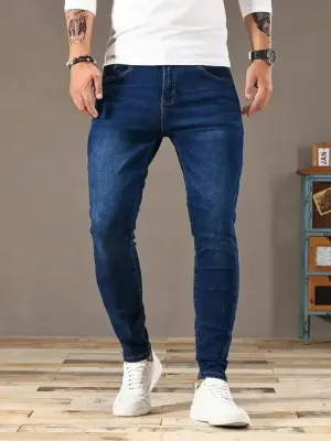Men's Deep Blue Washed Skinny Jeans — view 6