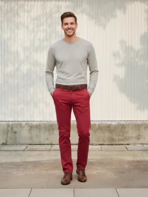 Men's Elegant Deep Red Slim Fit Jeans — view 1