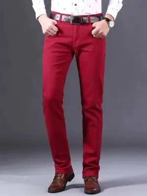 Men's Elegant Deep Red Slim Fit Jeans — view 2